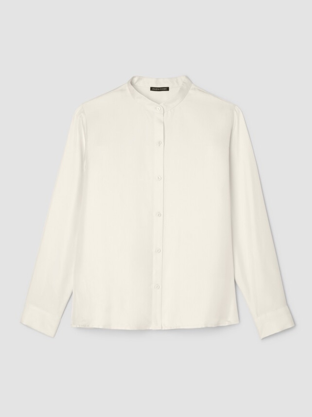 EILEEN FISHER SILK TWILL BAND COLLAR SHIRT CREME WOMENS LARGE